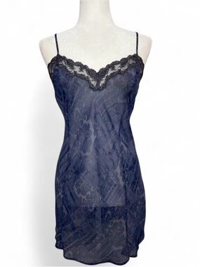 Vintage Y2K Victorias Secret Dark Blue Sheer Mini Slip Dress